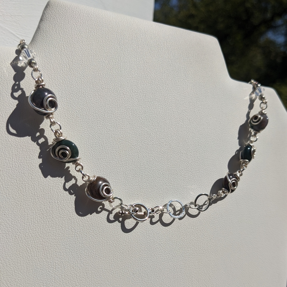 ๐SOLD๐ Pumpkin Necklace Silver Crystals Jasper Green Aventurine Artisan Resin - Picture 13 of 14